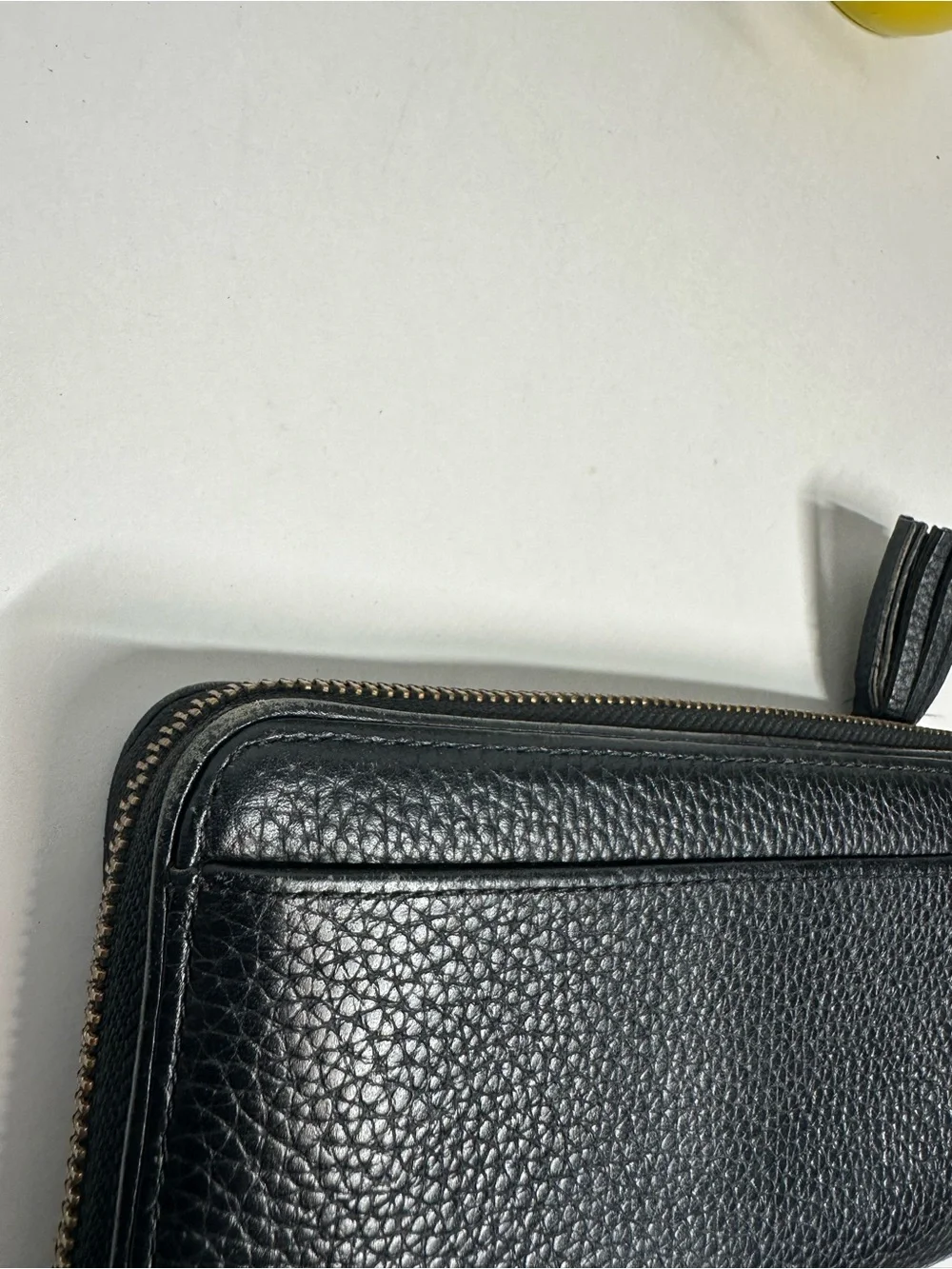 kate spade Black Pebbled Leather Zip Wristlet Wallet with Tassel